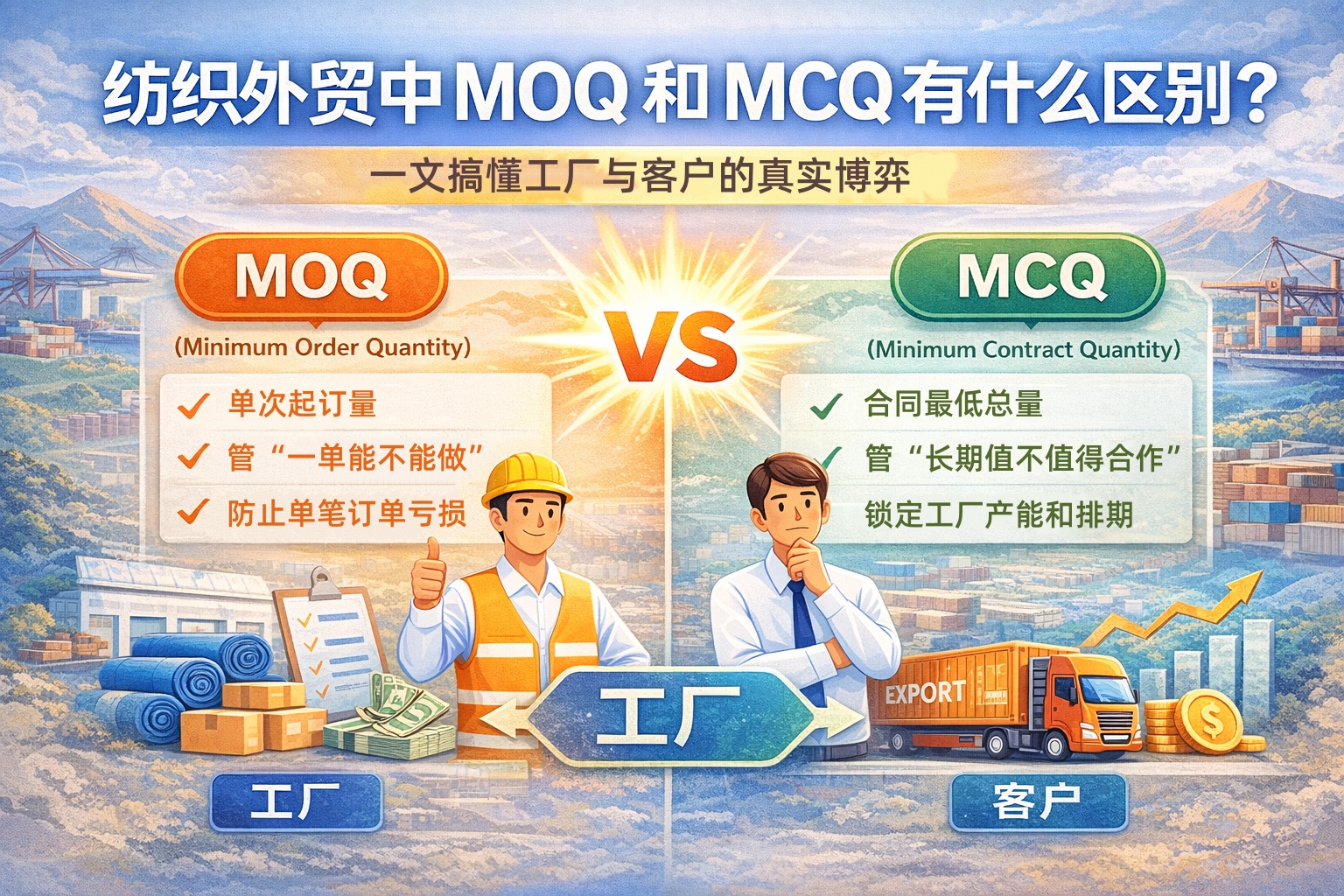 纺织外贸中 MOQ 和 MCQ 有什么区别