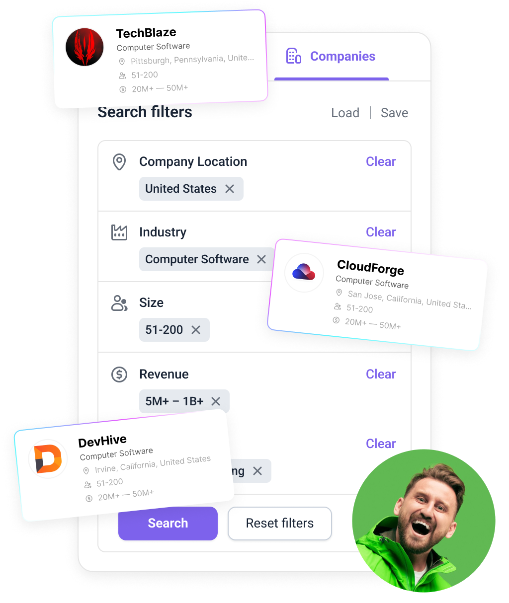 在几秒钟内搜索并保存 B2B 公司关键信息