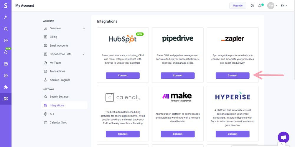 Snov.io使用详细教程 - 如何通过 Zapier 将 Snov.io 与5,000多个应用程序集成起来