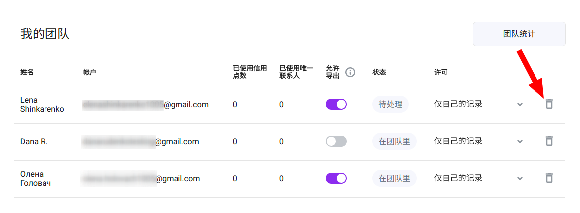 Delete team member