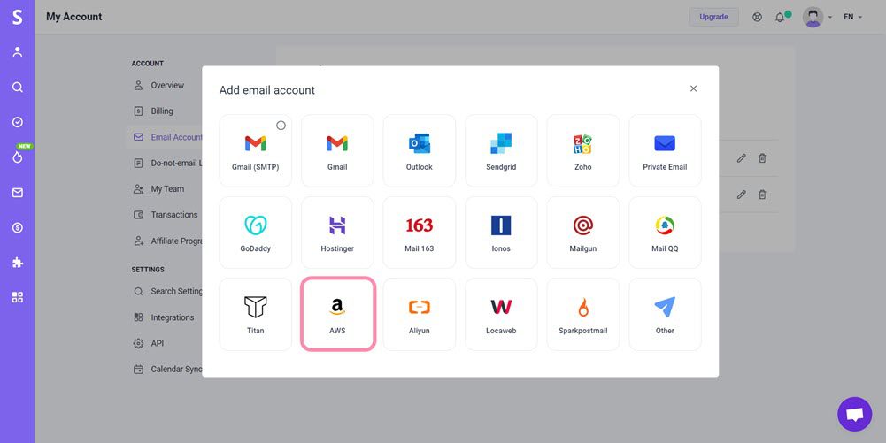Snovio使用详细教程 - 如何将亚马逊 WorkMail 连接到 Snov.io