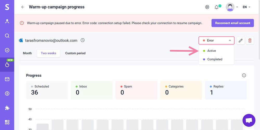 Snovio使用详细教程 - 如何通过 OAuth 重新连接您的 Outlook/Exchange 账户
