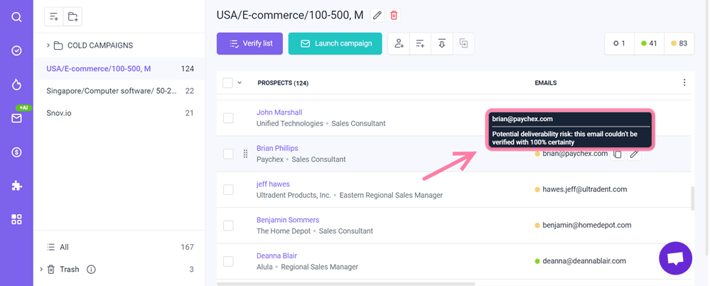 Snov.io使用详细教程 - 如何处理无法验证的(黄色状态)电子邮箱