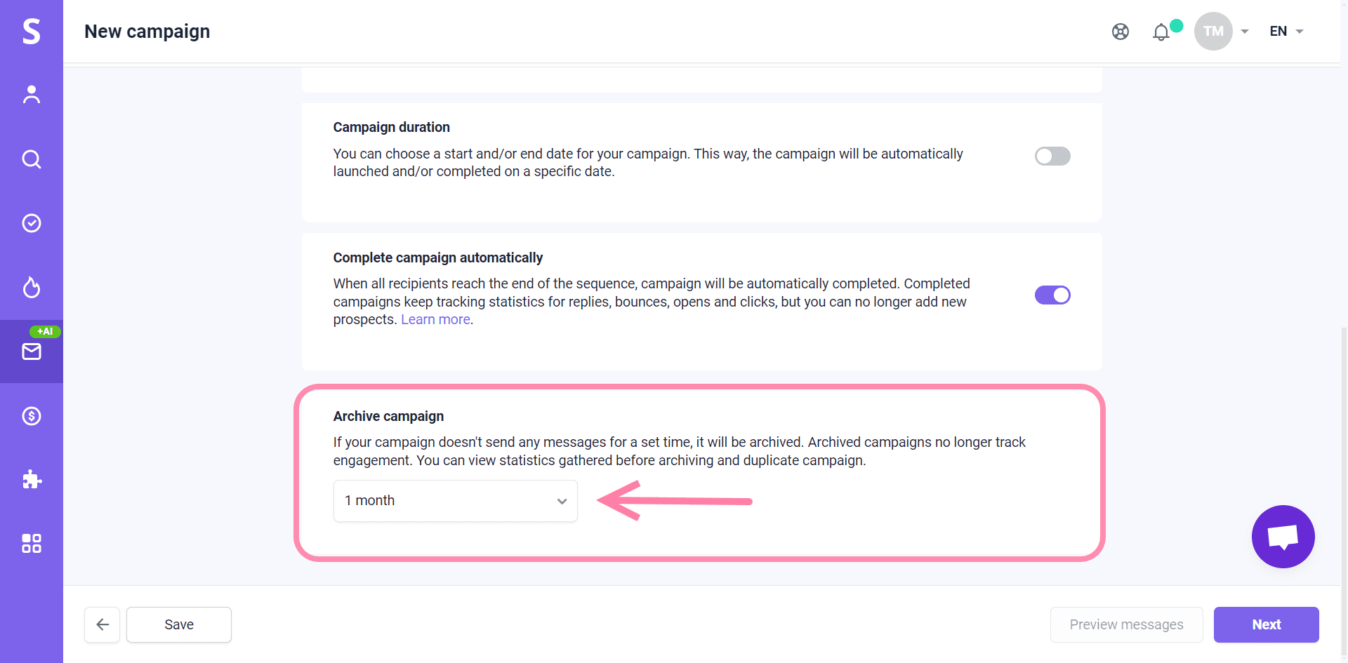 Snovio使用详细教程 - 如何在营销活动发送完毕后自动更改状态和归档