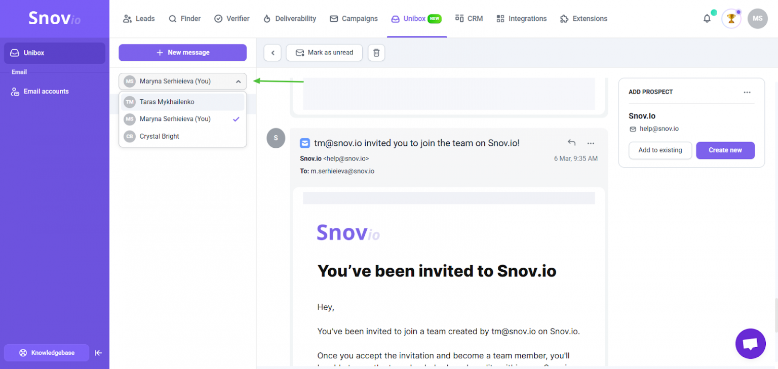 Snov.io使用详细教程 - 如何为团队设置 Unibox